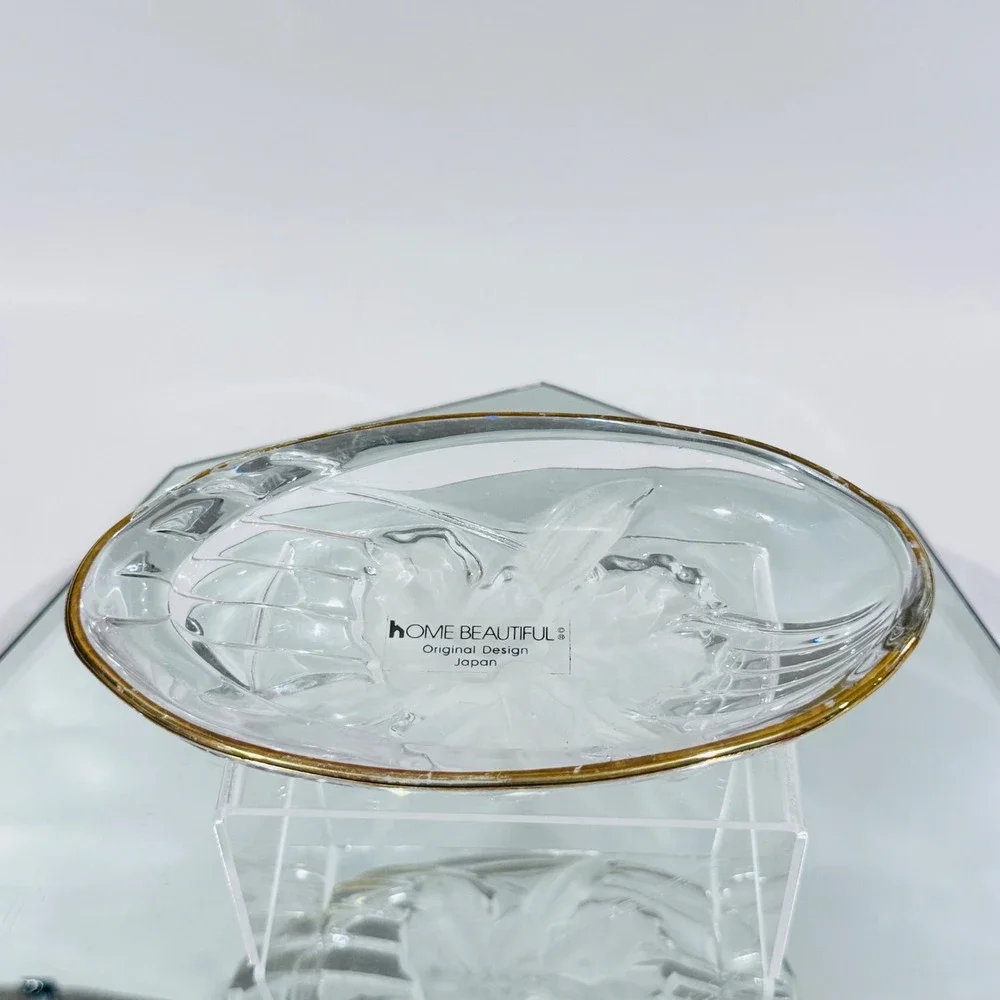 Home Beautiful Frosted Orchid‎ Splendor Oval Gold Trim Candy Nut Dish Japan